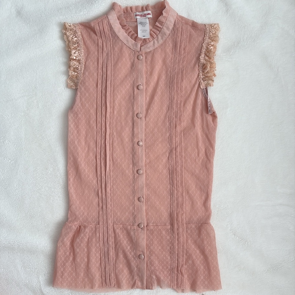 2/$20 - Vintage GUESS lace button up top